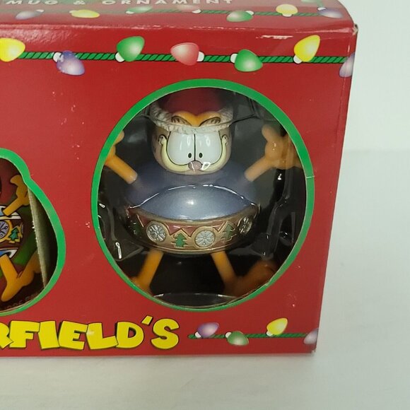 Garfield Cat Collectible Coffee Mug Cup Merry And Bright Xmas Ornament Set 1996 - Picture 2 of 8
